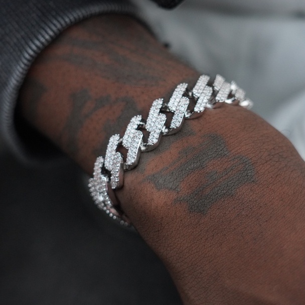 Vòng Tay Nam Mạ Bạch Kim Đính Đá Kim Cương Toàn Diện Phong Cách hip hop Âu Mỹ