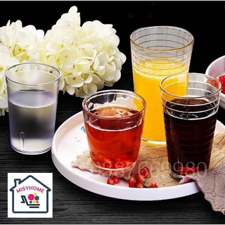 Cốc nhựa giả thủy tinh ngấn ngang trong suốt uống nước ngọt trà chanh nước cam trà đá cà phê Misyhome