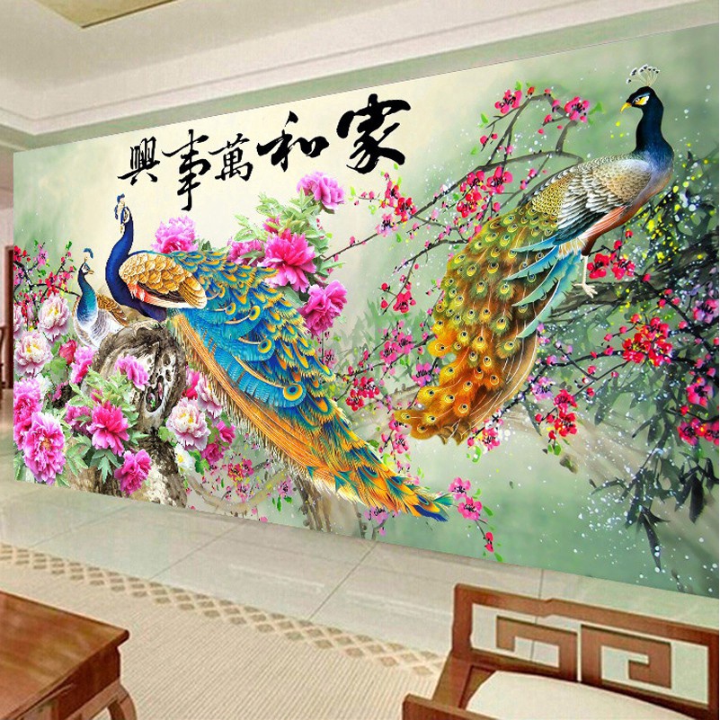 Tranh Đính Đá Kim Cương Toàn Bộ 5D DIY Hình Vẽ Hoa Mẫu Đơn / Chim Công