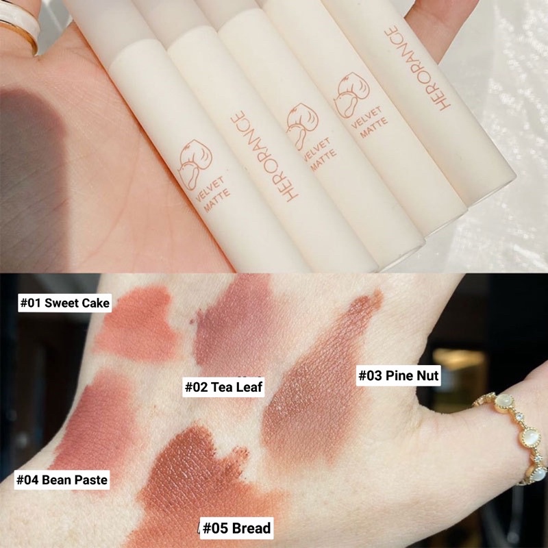 Son Kem HERORANGE , Son Kem Lì Nội Địa Trung Tone Nude Velvet Mix Màu Bùn Nhung Hạt Rẻ Matte Lip Glaze Cực Xinh 2021