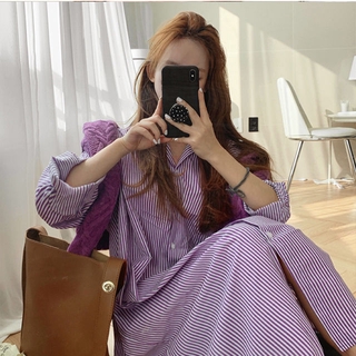 Áo Thun In Chữ In March Thời Trang Năng Động | Đầm Sơ Mi Dáng Rộng Dài Qua Gối Kẻ Sọc Dọc Màu Tím Hồng Tím Cho Nữ