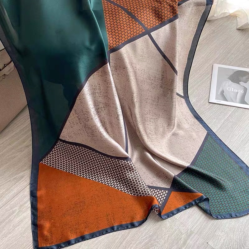 Khăn Lụa Dài Cao Cấp Hoạ Tiết Hình Học Màu Nhã Cực Sang