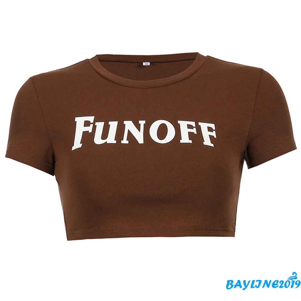 Áo croptop tay ngắn vải thun họa tiết chữ thời trang cho nữ