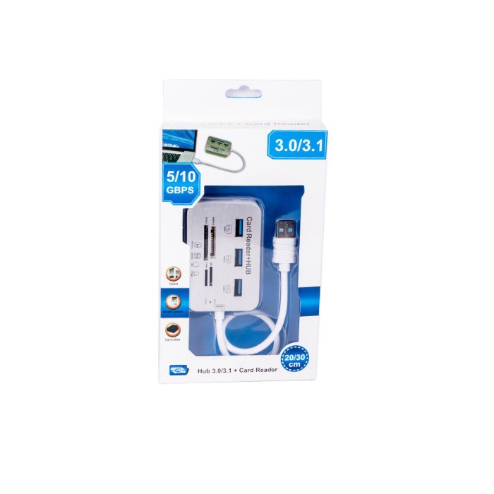 Bộ Chia USB 3 Cổng 3.0 + Đầu Đọc Thẻ Nhớ Đa Năng - HUB USB 3.0/3.1 + Card Reader 5/10 Gbps