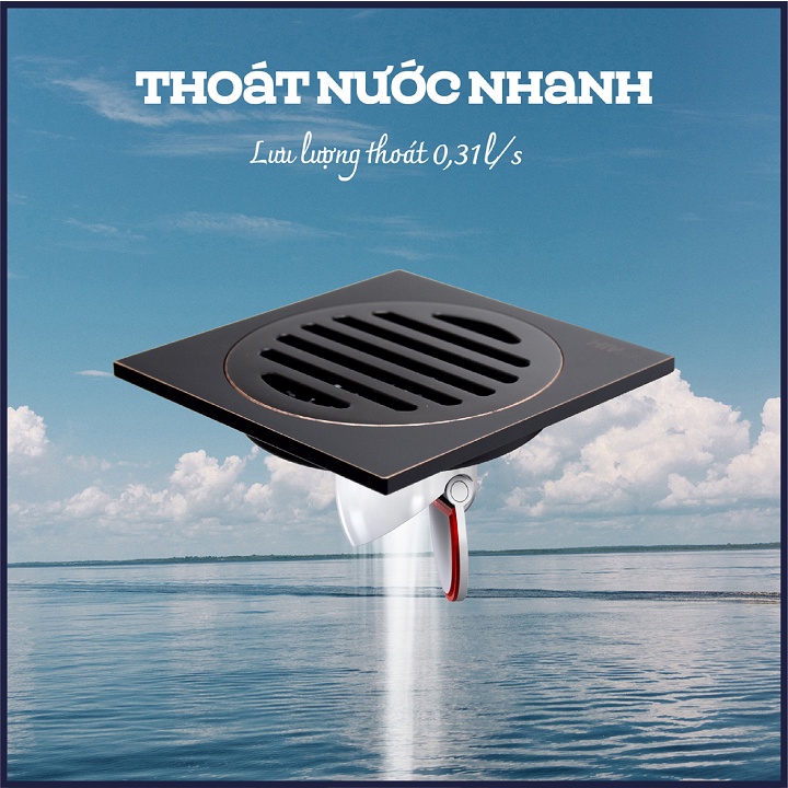 Phễu thoát sàn chống mùi hôi thoát nước nhanh đồng mạ đen kích thước 100x100mm HIWIN FD-1101B