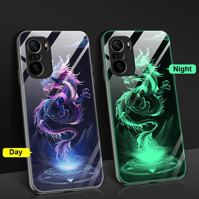 Ốp Điện Thoại Kính Dạ Quang Chống Sốc Cho Xiaomi Poco F3 Poco X3 GT Poco M3 Pro 5G Redmi K40 Gaming Redmi Note 8 8 Pro Redmi 9T 9A Poco M3 Dragon Fashion Hard Cases