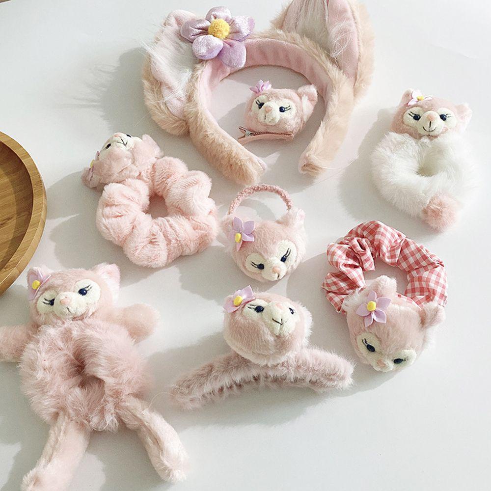 VANES1 Dây Cột Tóc Lông Nhung Màu Hồng Hình Thú Hoạt Hình Dễ Thương Cho Nữ