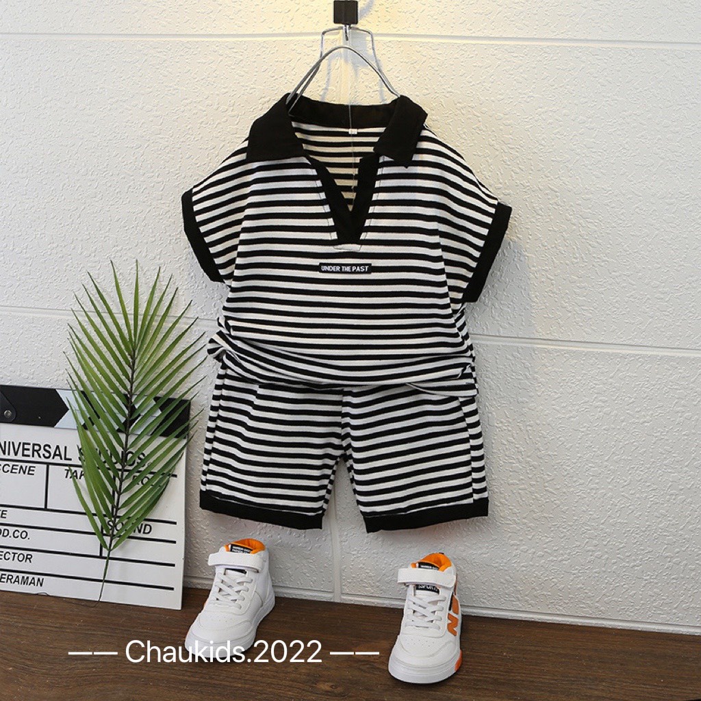 Bộ cộc tay polo kẻ tay hến chất cotton thun cho bé (V794)