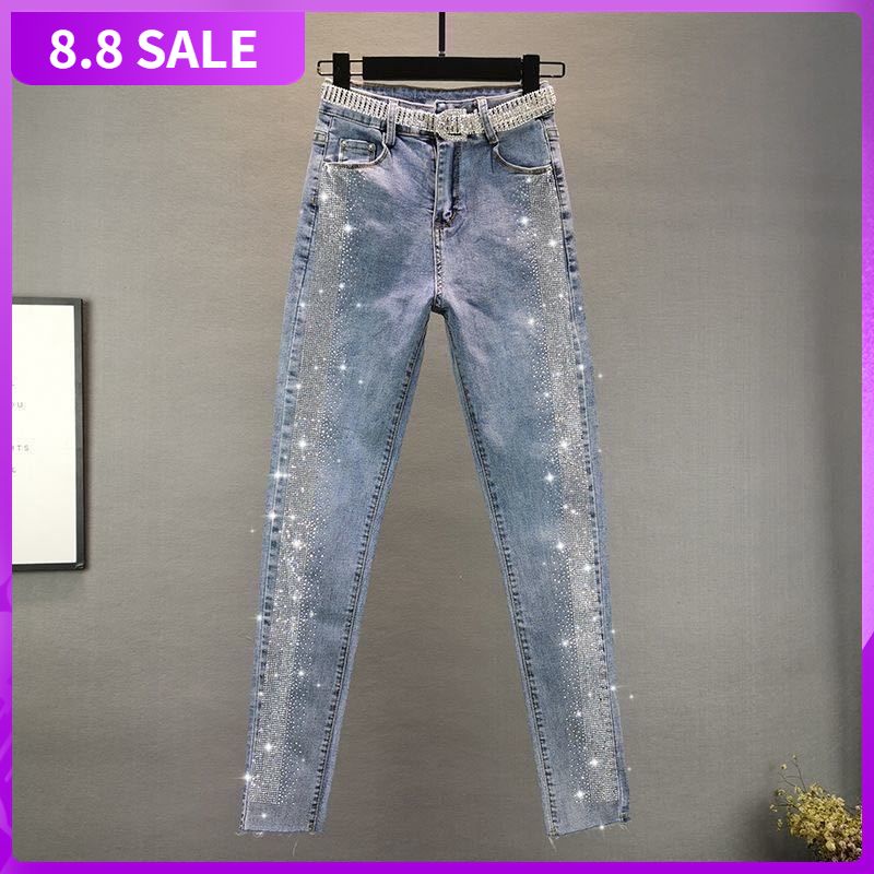 Quần jean ống bút chì ôm co giãn phong cách châu Âu 2022 thời trang công nghiệp cho nữ