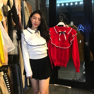 áo len nơ cổ bánh bèo