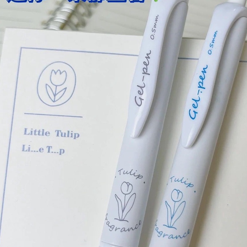 Bút Mực Gel Ngòi 0.5mm Hình Hoa Tulip Màu Đen