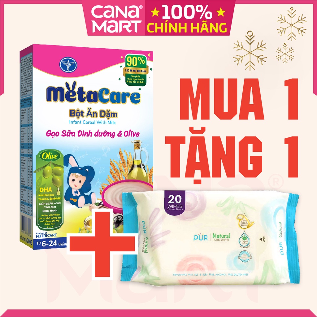 [MUA 1 TẶNG 1] Bột ăn dặm tốt cho bé Metacare Gạo sữa dinh dưỡng & olive (200g), hỗ trợ tiêu hóa, hệ miễn dịch.