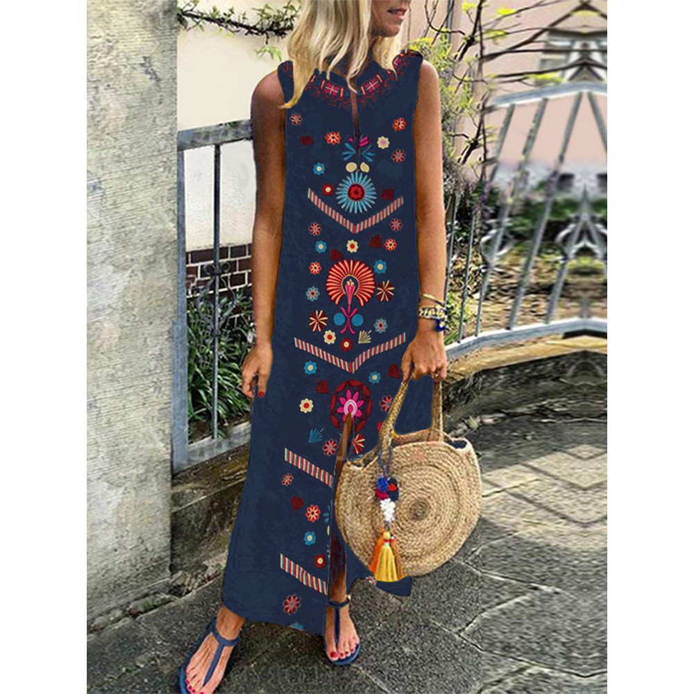 Đầm sát nách ZANZEA dáng dài size lớn in họa tiết dân tộc Boho | BigBuy360 - bigbuy360.vn