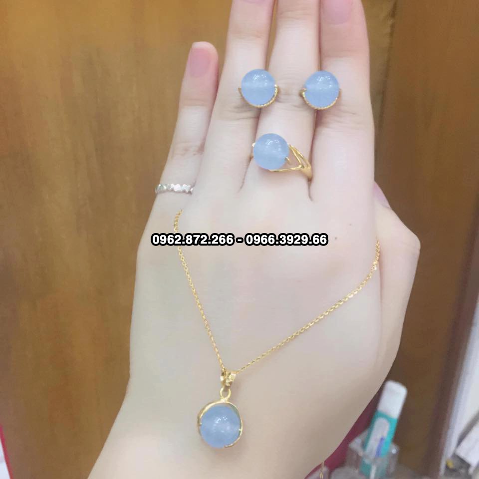Bộ vòng tay đá thạch anh xanh bọc vàng 10k
