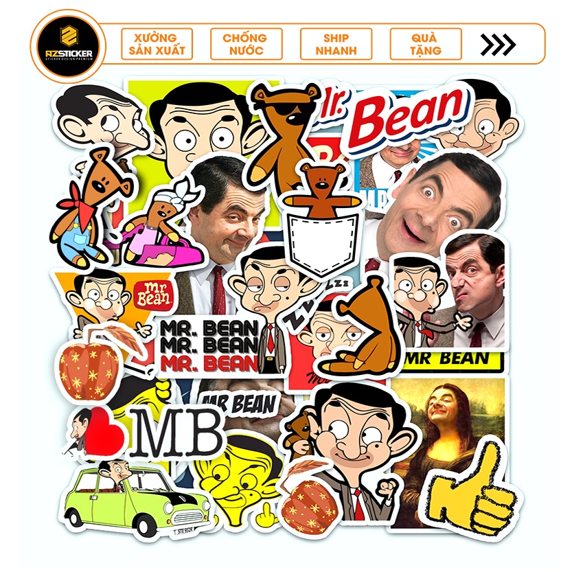 Bộ Sticker Phim Hoạt Hình Mr.Bean | Sticker Dán Nón Bảo Hiểm , Laptop , Vali