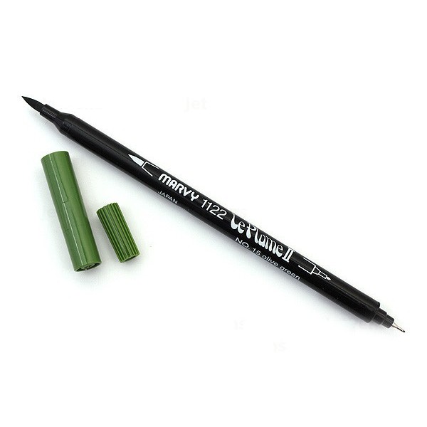 Bút lông đầu cọ viết calligraphy Marvy Le Plume II Double-Sided Watercolor Marker  - Màu xanh ô liu (Olive Green - 15)