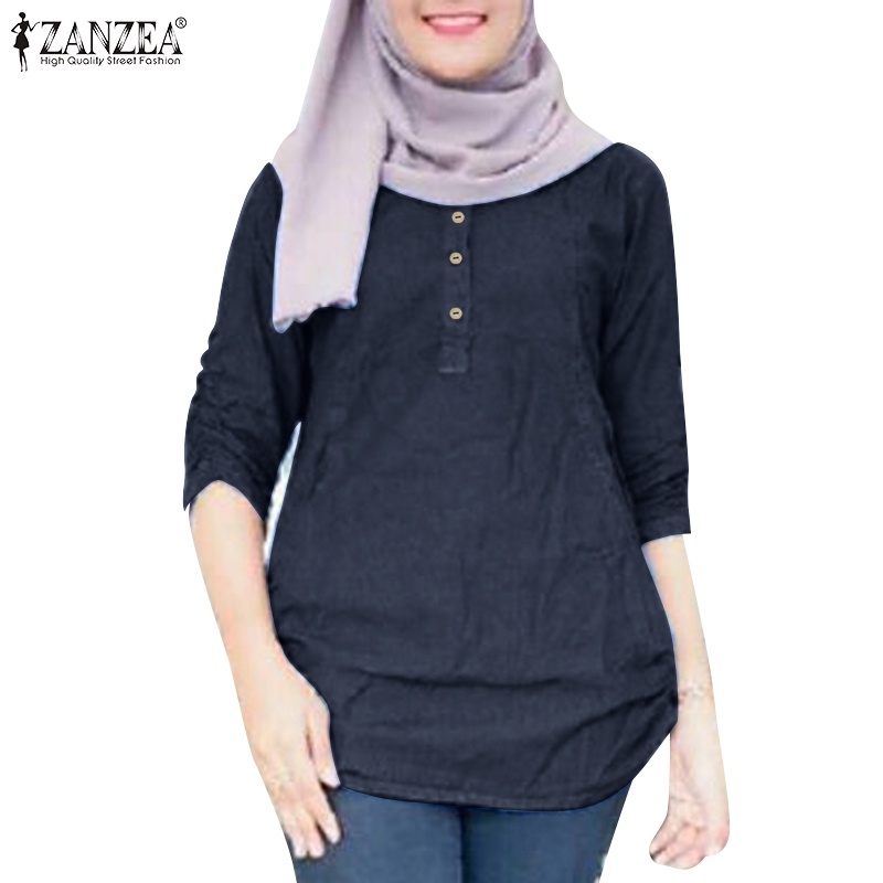 Zanzea Áo Sơ Mi Tay Lửng Màu Trơn Thời Trang Dành Cho Nữ