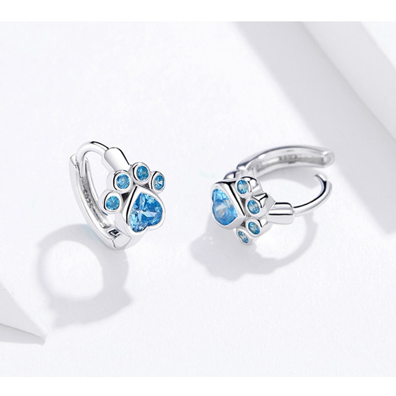 Bông tai BAMOER bạc 925 hình tròn phối mặt dấu chân mèo đính đá zircon thời trang