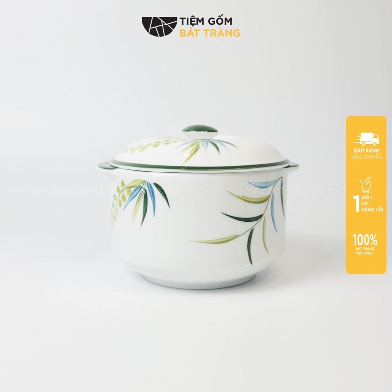 Thố Sứ Chưng Yến Có Nắp Đậy 600ml Hoạ Tiết Vẽ Tay Âu Đựng Thức Ăn Tiệm Gốm Sứ Bát Tràng