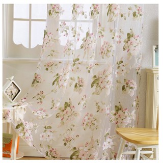 Rèm voan treo cửa - HOA LÁ HỒNG NỀN TRẮNG RC043