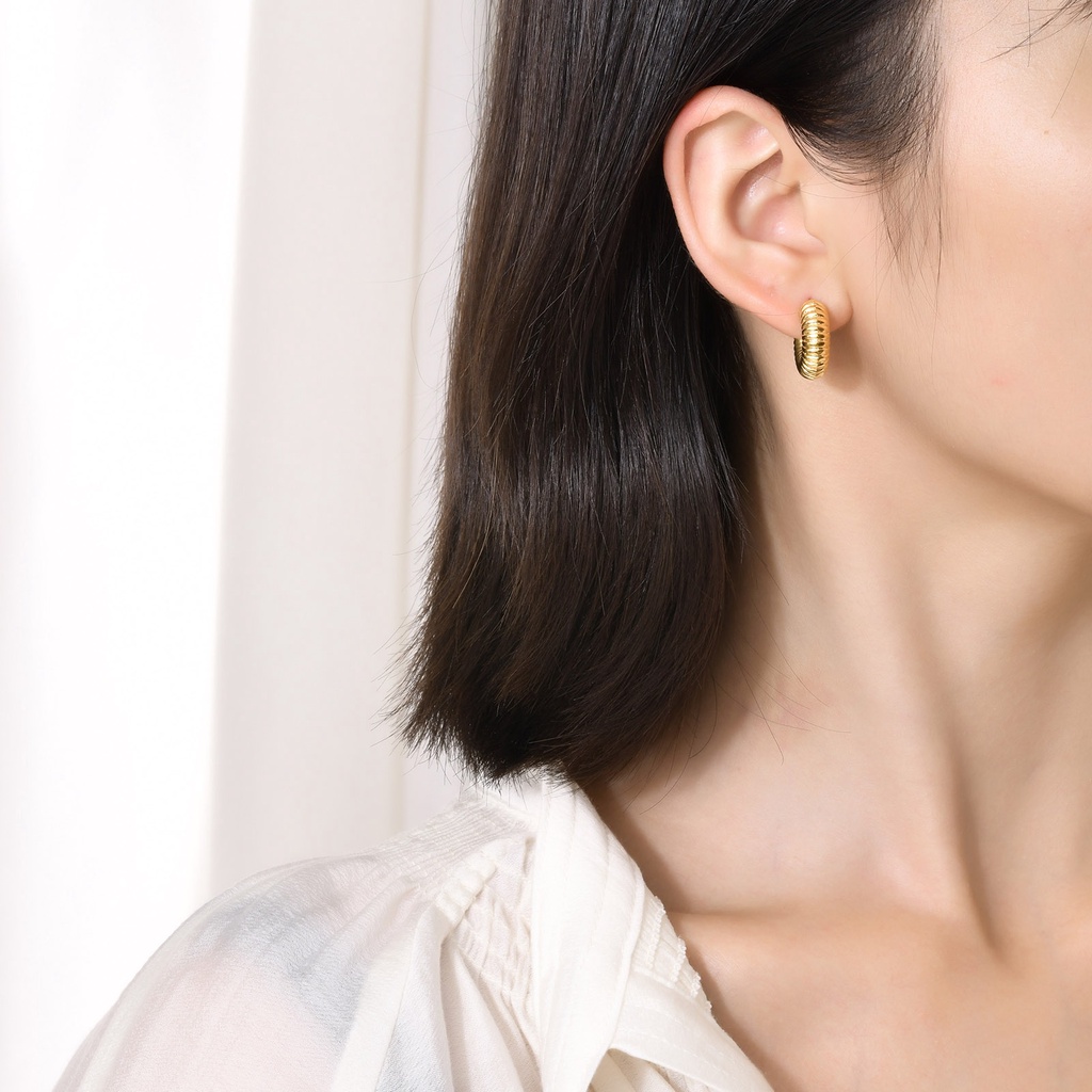 Bông Tai Dạng Vòng Bằng Thép Không Gỉ Thiết Kế Tối Giản Cho Nữ