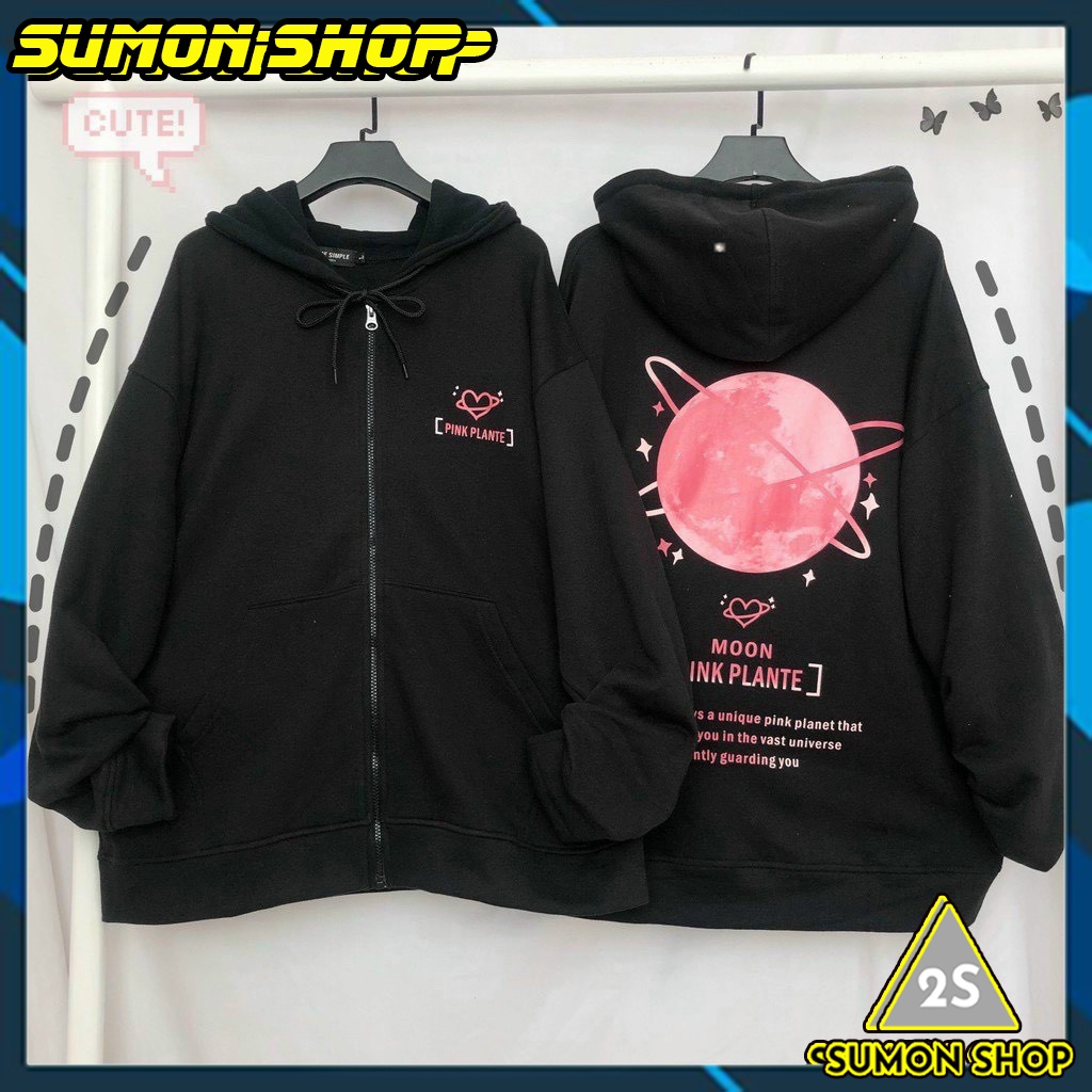 Áo khoác nỉ Hoodie Dây Kéo PINK PLANTE MOON Ulzzang form rộng nam nữ áo nỉ bông FREESIZE DƯỚI 55KG- Sumon Shop