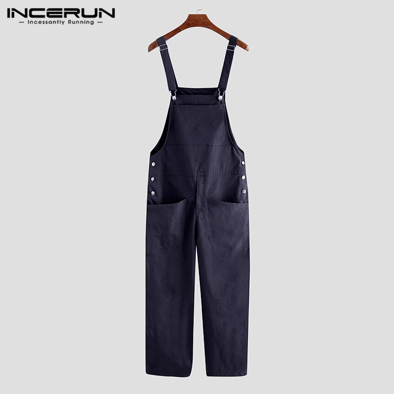 Quần yếm baggy INCERUN màu trơn phong cách thời trang vintage dành cho nam | BigBuy360 - bigbuy360.vn