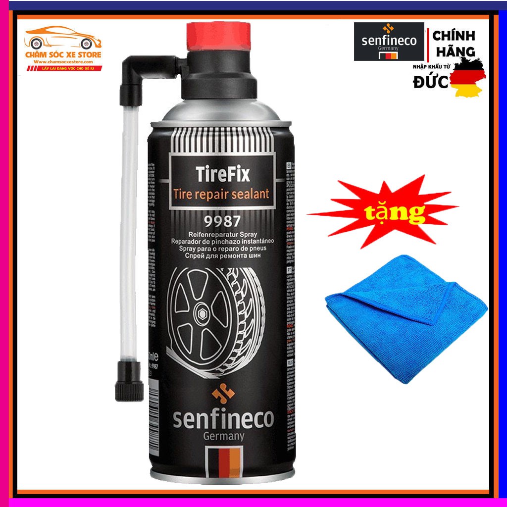 Keo tự vá bánh xe và phòng ngừa thủng lốp xe Senfineco Tire Fix Tire Repair Sealant 9987 - 450ml Tặng Khăn