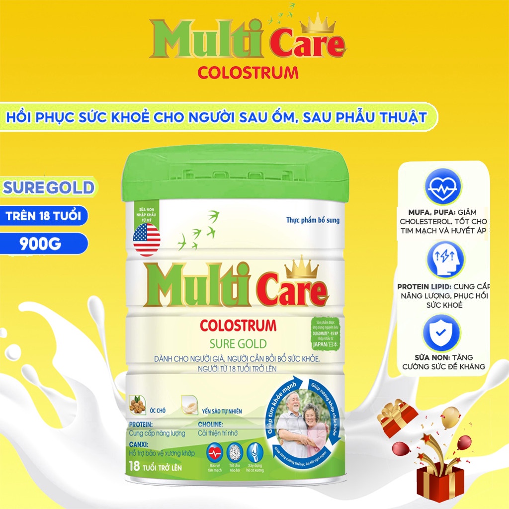Sữa Bổ Sung Dưỡng Chất Dinh Dưỡng Cho Người Cao Tuổi Và Người Trên 18 Tuổi Multi Care Colostrum Sure Gold 900g