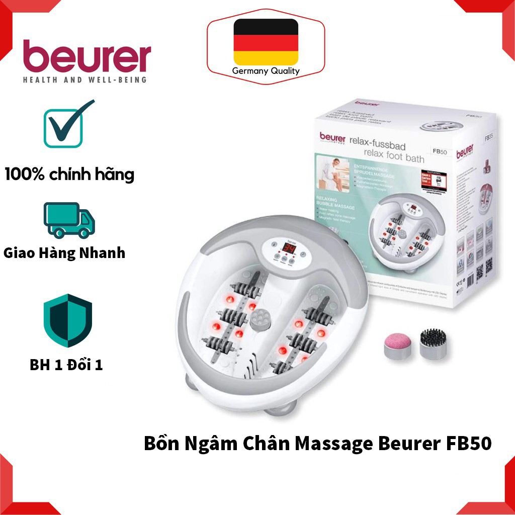 Bồn ngâm chân MASSAGE đa năng BEURER FB50 - Chậu ngâm chân đa năng, 8 đèn hồng ngoại, tự động làm nóng nước