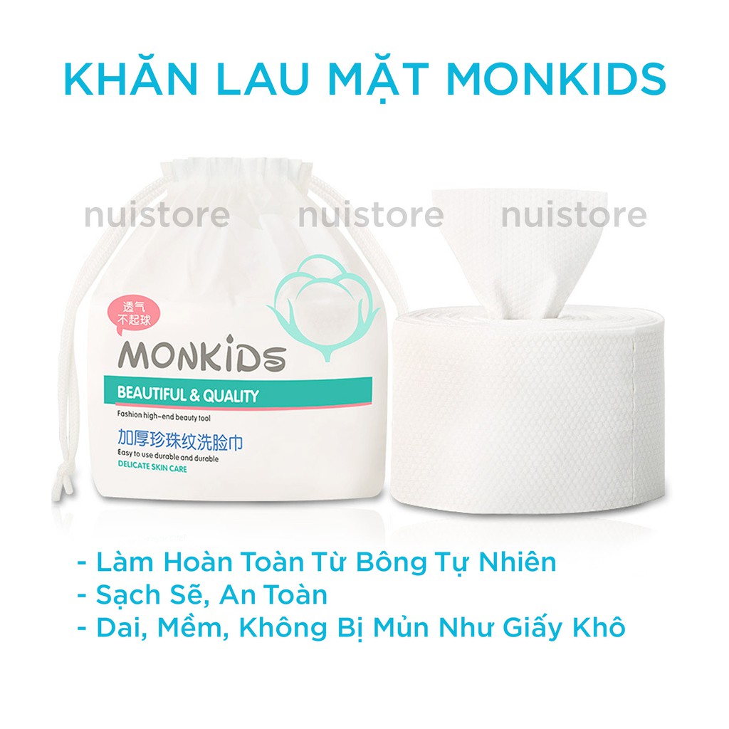 [Hàng có sẵn] Khăn lau mặt mềm khô, khăn lau mặt chăm sóc da mặt cực tốt Monkids ( chính hãng )