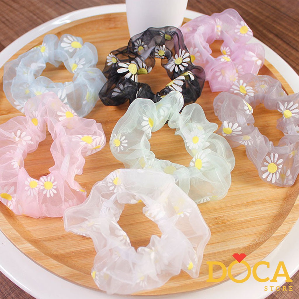 Buộc tóc vải Scrunchies Hoa Cúc In CT68