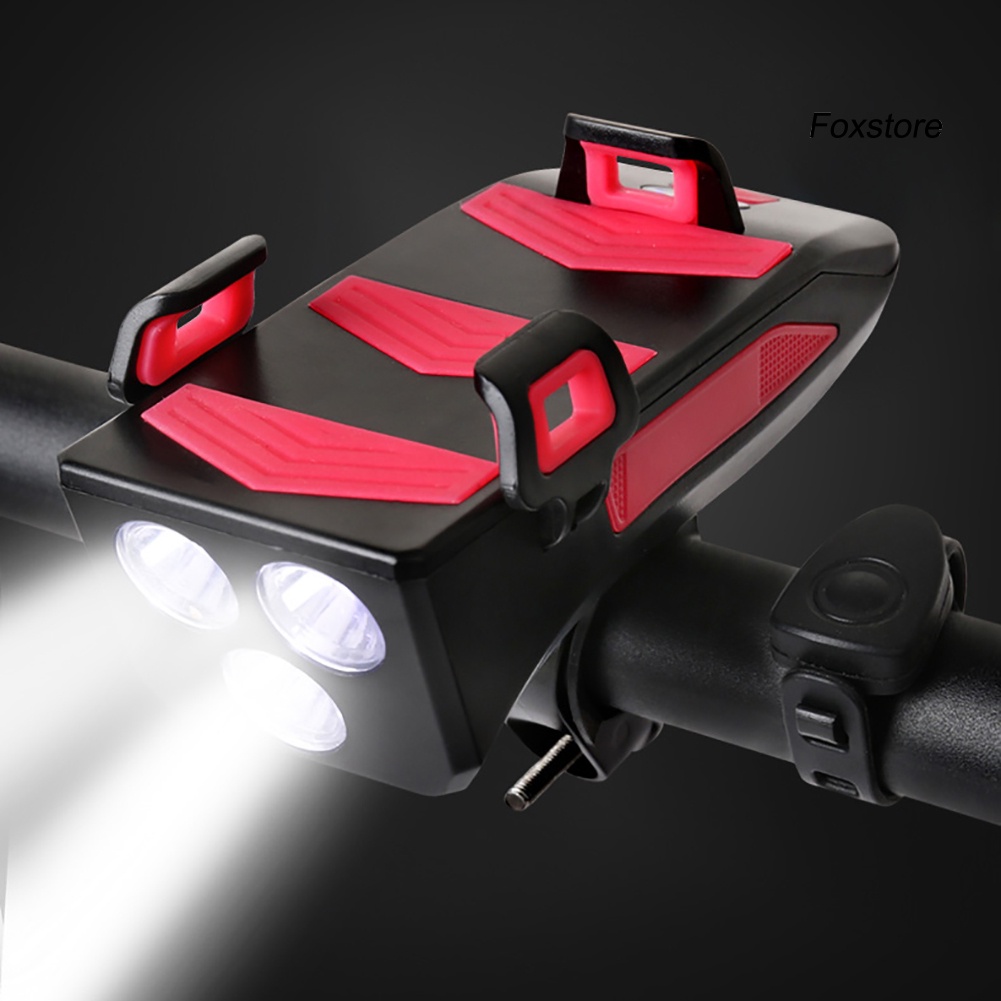 Đèn LED kiêm giá đỡ điện thoại cổng sạc USB cho xe đạp