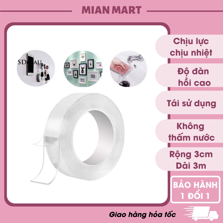 Băng keo dính 2 mặt trong suốt - Băng dính NANO đa năng - Chịu Nhiệt,Chịu lực cao, Dán trên mọi bề mặt