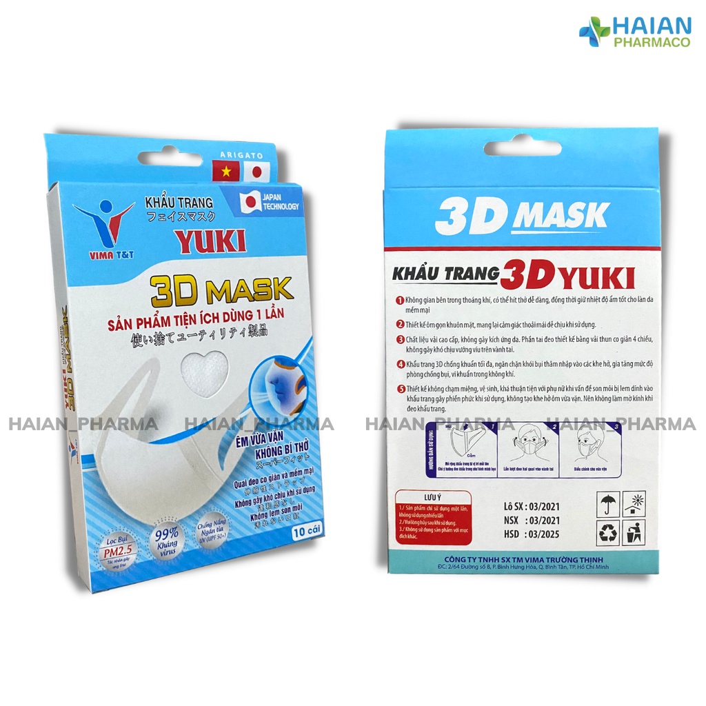 Khẩu trang 3D Mask Yoki 3 lớp kháng khuẩn hộp 10 cái