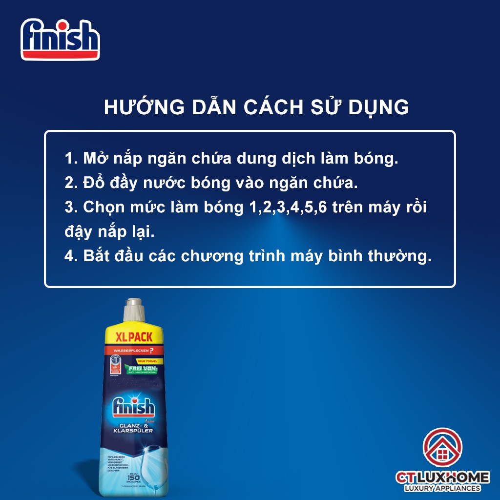 Nước làm bóng Finish 750ml làm bóng chén, trợ xả, làm khô dùng cho máy rửa chén - Hàng chính hãng