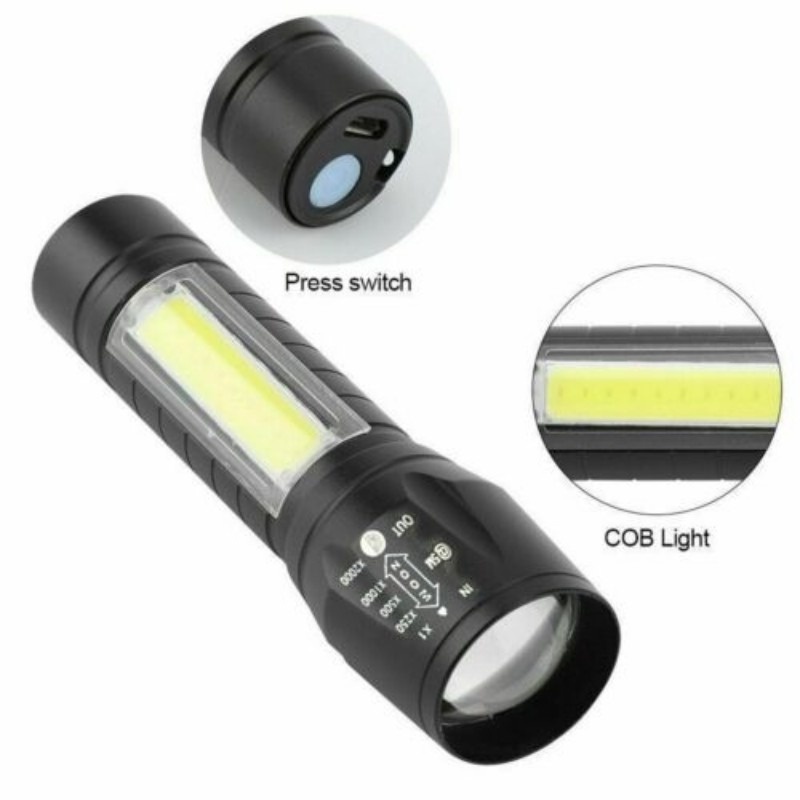 1 Đèn Pin LED T6 COB Đa Năng Có Thể Sạc Lại Bằng Cổng USB Tiện Dụng