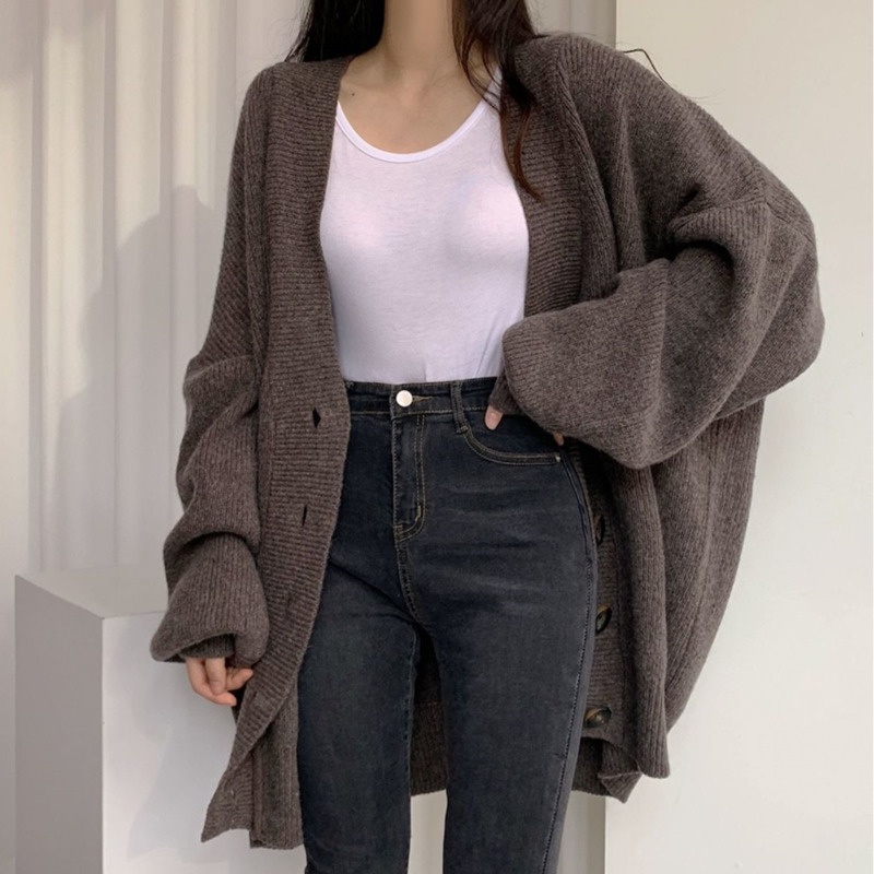 Áo Khoác Len Tay Dài Màu Trơn Thời Trang Hàn Quốc