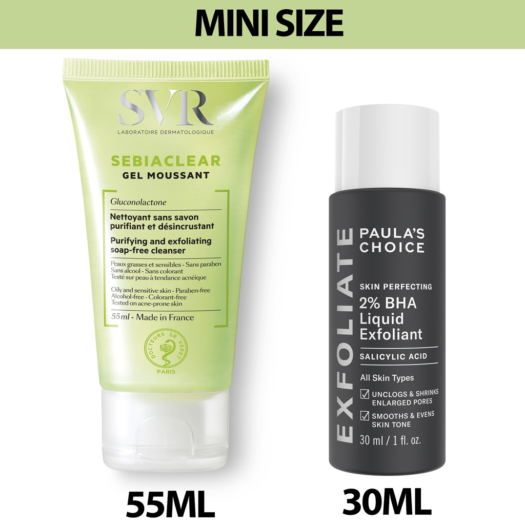 Bộ sản phẩm chăm sóc da mụn Paula's Choice SVR Sebiaclear Gel Moussant + 2% BHA Liquid