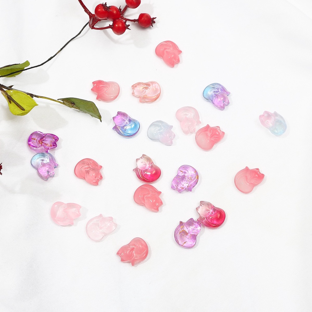 Set 10 hạt thủy tinh 18x14mm nhiều màu hình cáo dùng làm trang sức thủ công