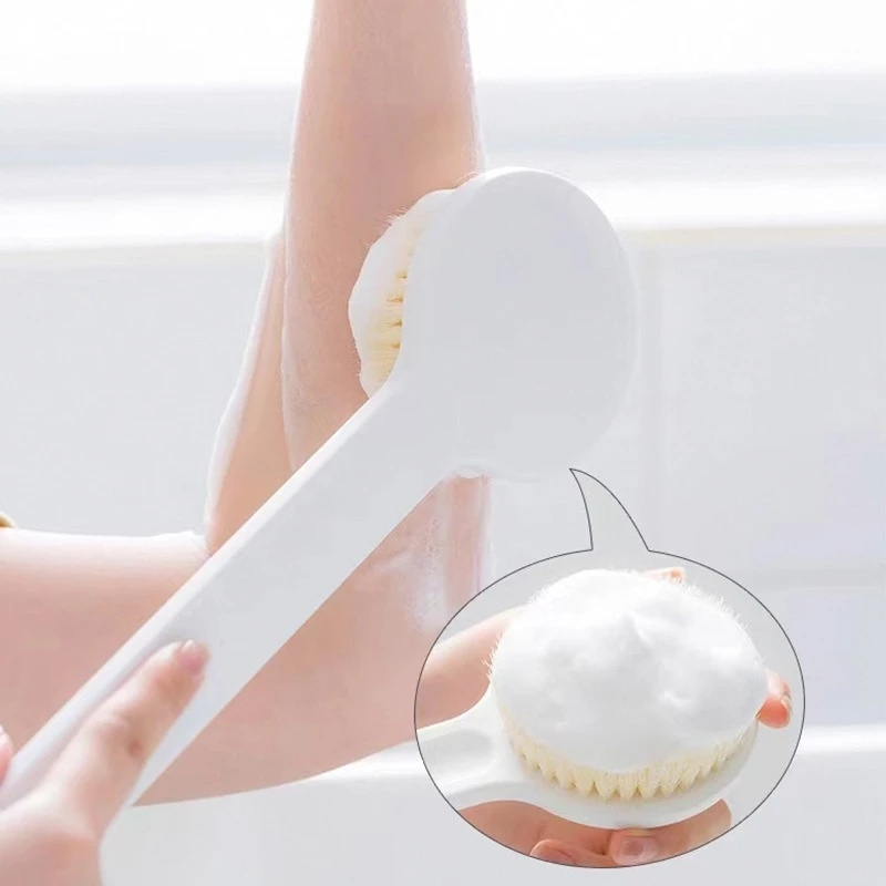 Bàn Chải Tắm Lông Mềm Tay Cầm Dài Màu Trắng Tẩy Tế Bào Chết Cho Da Tiện Dụng