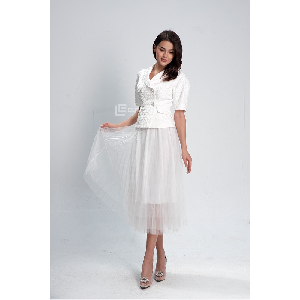 Áo vest đờ mi tay lỡ vân cánh én hai hàng cúc màu trắng ELITE TRẦN by LINHELITE