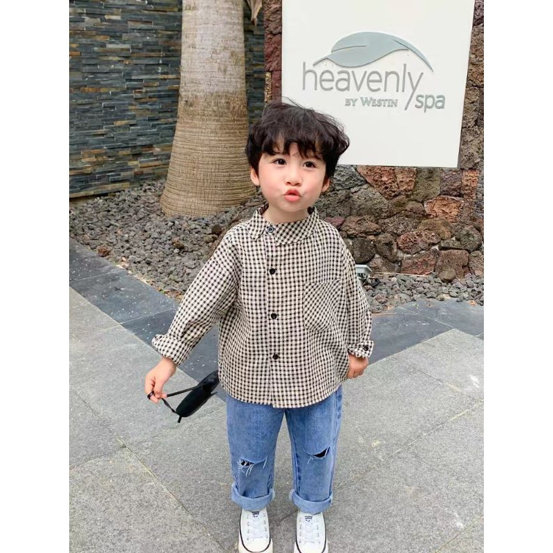 ÁO SƠ MI KẺ SỌC Ô VUÔNG, CÚC CHÉO CHO BÉ TRAI