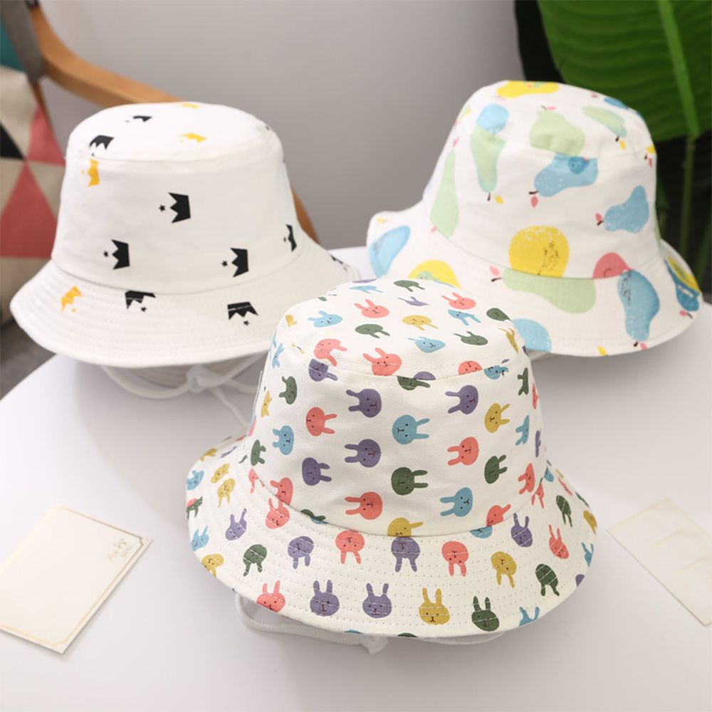 Nón che nắng kiểu ngư dân vành rộng có dây đeo cằm họa tiết quả chanh/ chú thỏ dành cho bé trai và bé gái vào mùa hè