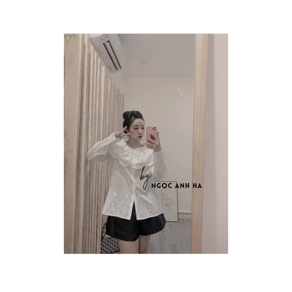 Áo thô boi dài tay,thêu cổ siêu xinh, nhẹ nhàng thanh lịch - Follow Me