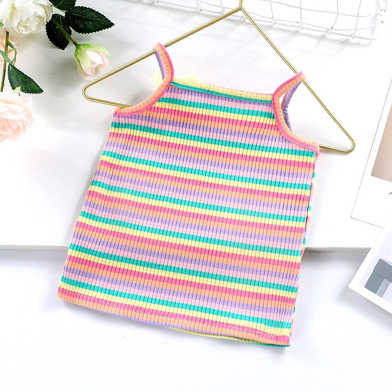 Áo Ba Lỗ Dễ Thương Phong Cách Hàn Quốc Thời Trang Mùa Hè Dành Cho Trẻ 0-5 Tuổi❤Áo Hai Dây Họa Tiết Sọc Cầu Vồng Dễ Thương Dành Cho Bé Gái