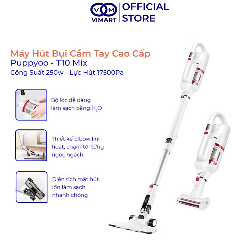 Máy hút bụi cầm tay Puppyoo T10 Mix, lực hút cực mạnh 17500Pa, thiết kế hiện đại Elbow