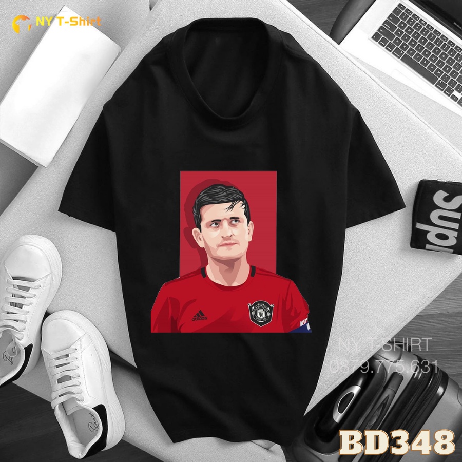 Áo Thun Hình Harry Maguire MU Mã BD347 - 353 - Áo Màu Đen Tay Ngắn, In Hình Cầu Thủ Bóng Đá