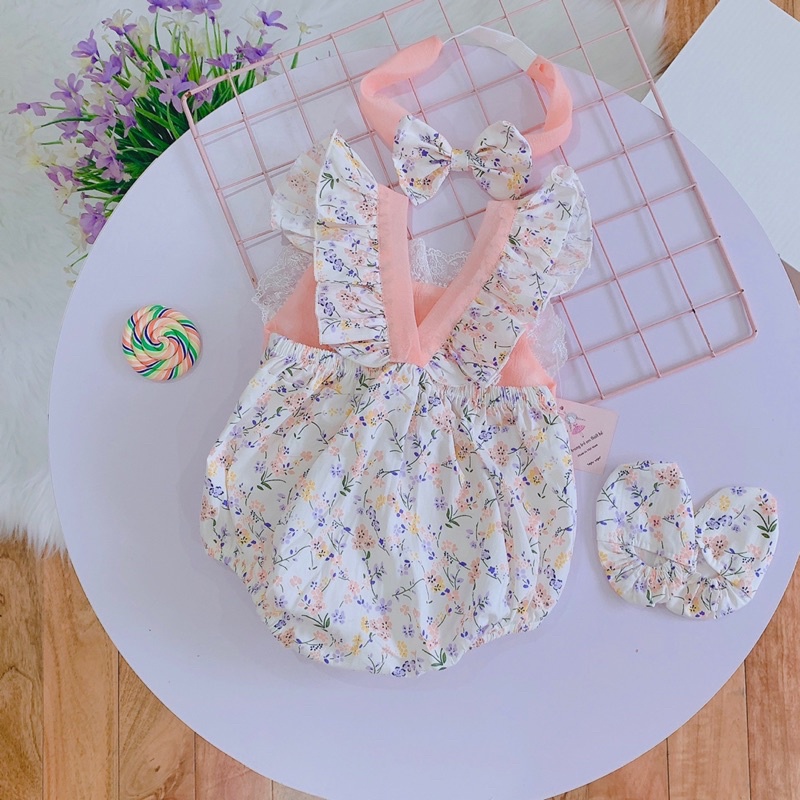 Body bé gái hoạ tiết hoa nhí nơ hồng [𝑻𝑨̣̆𝑵𝑮 𝑲𝑬̀𝑴 𝑻𝑼𝑹𝑩𝑨𝑵] và giầy vảiSU SHOP-mặc sinh Nhật- thôi nôi quà tặng