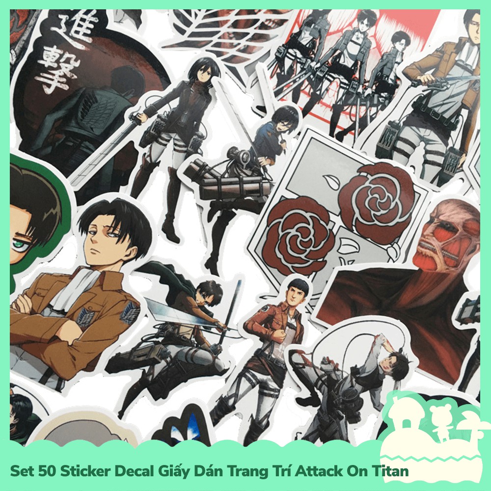 [Sẵn VN - NowShip] Set 42 Sticker Decal Dán Trang Trí Mẫu Nhân Vật Anime Manga Attack On Titan